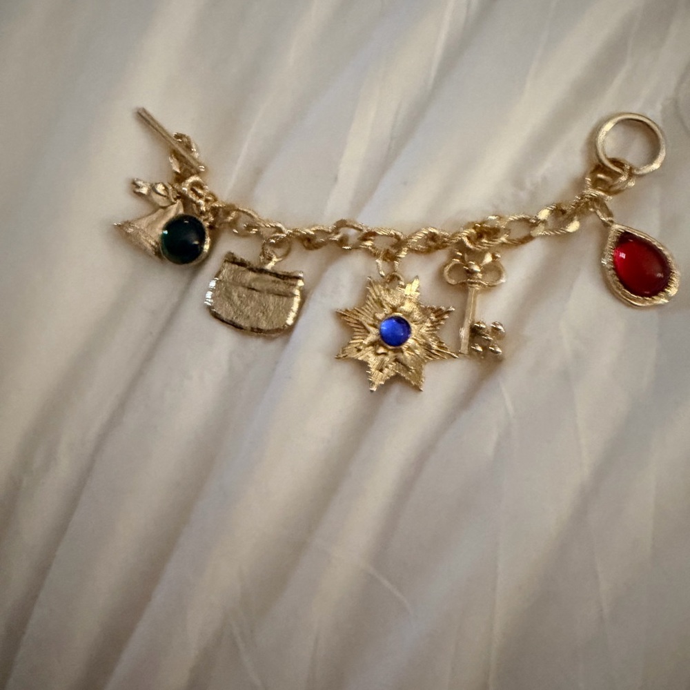 Gold Charm Bracelet with Red and Blue Details
